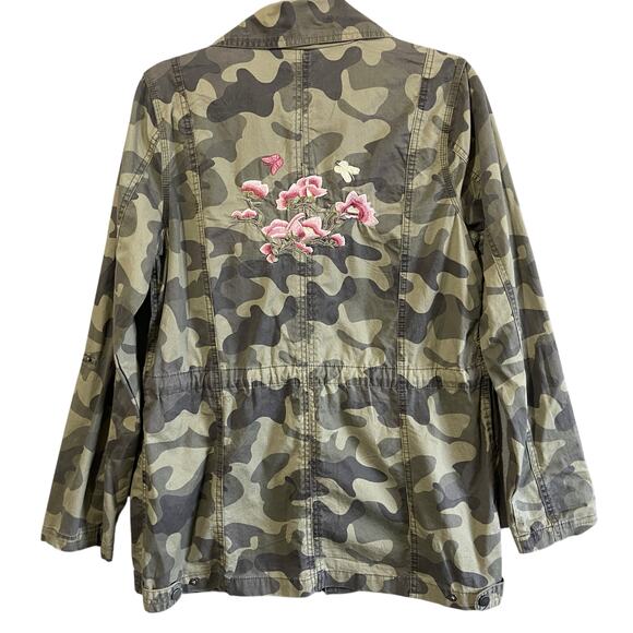 Jade and Ivory Camo Flower Embroidered Cinch Waist Jacket Size Medium - Picture 2 of 10